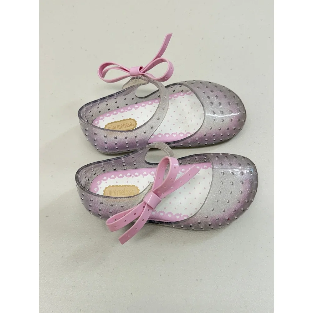 Mini Melissa Ultragirl Silver Glitter Pink Bow Jelly Mary Jane Shoes Size 9